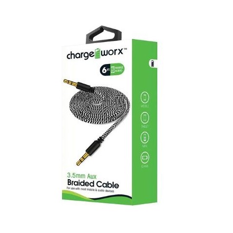 CARGADOR CHARGE WORX CX4529BK BRAIDED CABLE 3.5mm aux